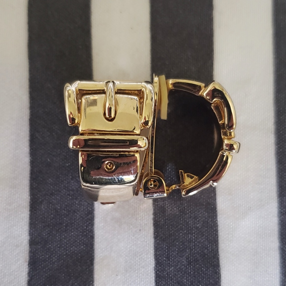 Vintage Belt Motif Gold Half-Hoop Earrings - Picture 2 of 3